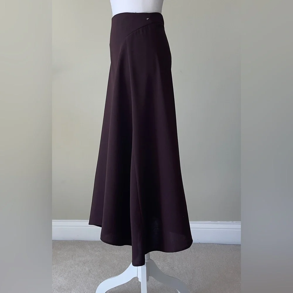 Truth Brown Cape asymmetric Hem Midi Circle Skirt Hidden Back Zip Closure NWOT